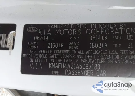 2010 Kia Forte Ex z USA, uszkodzony, nr VIN KNAFU4A21A5097183